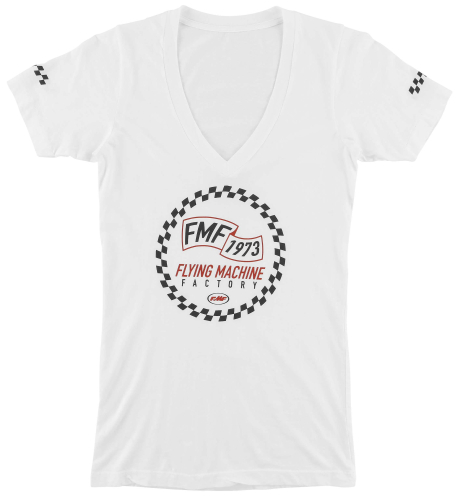 FMF Racing - FMF Racing Flat Track Womens V-Neck T-Shirt - SU7418901-WHT-LG - White - Large