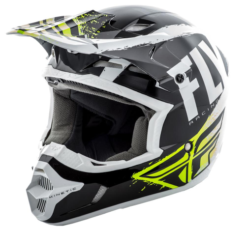 Fly Racing - Fly Racing Kinetic Burnish Youth Helmet  - 73-3391-1-YS - Black/White/Hi-Vis - Small