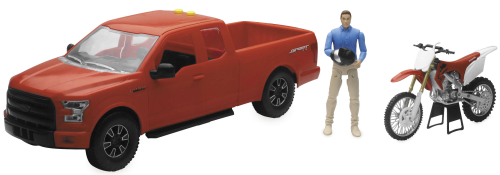 New Ray Toys - New Ray Toys 1:14 Scale Orange F-150 Truck with Honda CRF450 Motorcycle - 02216A