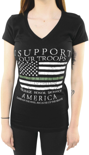 Outlaw Threadz - Outlaw Threadz Thin Green Line Womens V-Neck Tee - WT61-WMD - Black - Medium