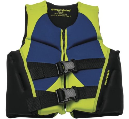 West Marine - West Marine Deluxe Rapid Dry Kids Life Jacket - 15911225 - Lime/Blue - 50-90 Lbs.