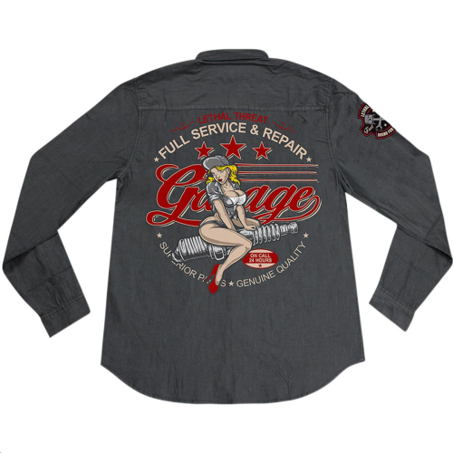 Lethal Threat - Lethal Threat Full Service Embroidered Work Shirt - MG60120L - Full Service Black - Large