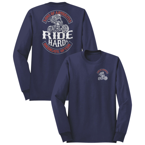 Evel Knievel - Evel Knievel SOA Ride Hard Long Sleeve T-Shirt - SOA506_206LG - Blue - Large