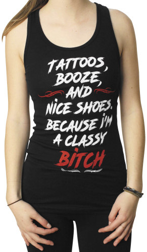 Outlaw Threadz - Outlaw Threadz Classy B Womens Tank Top - WTT56-W2XL - Black - 2XL