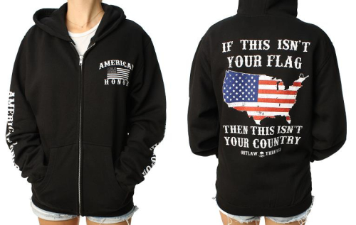 Outlaw Threadz - Outlaw Threadz American Honor Womens Zip Hoody - GZ13-WSM - Black - Small