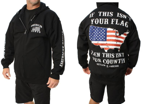 Outlaw Threadz - Outlaw Threadz American Honor Zip Hoody - MZ17-2XL - Black - 2XL