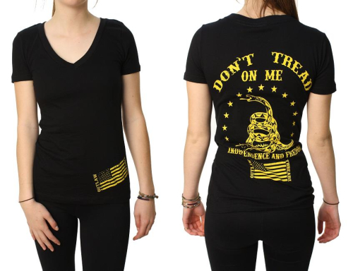 Outlaw Threadz - Outlaw Threadz Dont Tread On Me Womens V-Neck T-Shirt - WT50-W2XL - Black - 2XL