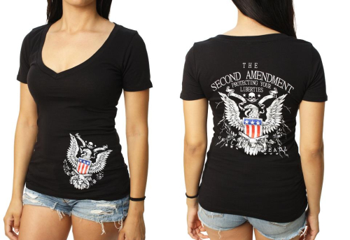 Outlaw Threadz - Outlaw Threadz 2nd Amendment Womens V-Neck T-Shirt - WT46-WXL - Black - X-Large