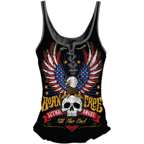 Lethal Threat - Lethal Threat Born Free Womens Lace Up Tank Top - LA20468L - Black - Large