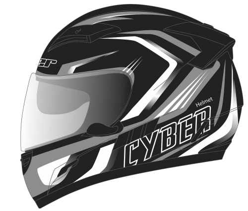 Cyber Helmets - Cyber Helmets US-80 Boomerang Helmet - US80-9-BKSIL-2XL - Black/Silver - 2XL