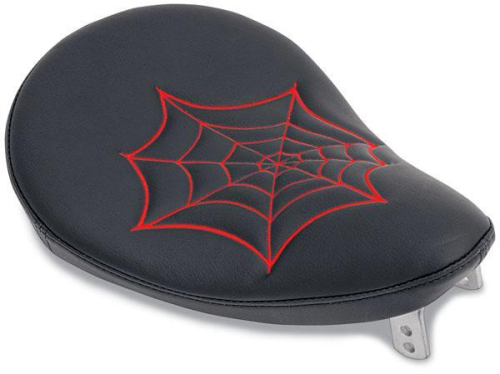 Drag Specialties - Drag Specialties Small Spring Solo Seat - Black Vinyl with Red Spider Web Stitching - 0806-0017