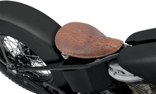 Drag Specialties - Drag Specialties Small Spring Solo Seat with Perimeter Stitch - Brown Faux Alligator with Embossed Back Pattern - 0806-0032