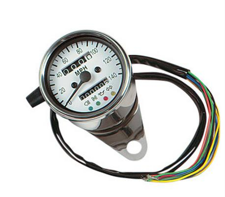 Drag Specialties - Drag Specialties 2.4in. Mini Mechanical Speedometers with Led Indicators - Ratio 2240:60 - White Face - 21-6840-BX15