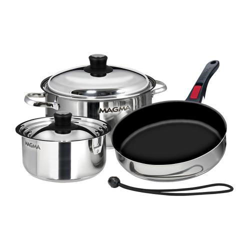 Magma - Magma Nesting 7-Piece Induction Compatible Cookware - Stainless Steel Exterior & Slate Black Ceramica Non-Stick Interior