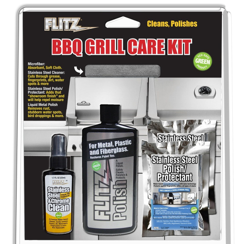 Flitz - Flitz BBQ Grill Care Kit w/Liquid Metal Polish, Stainless Steel Cleaner, Stainless Steel Polish/Protectant Towelettes &amp; Microfiber Cloth
