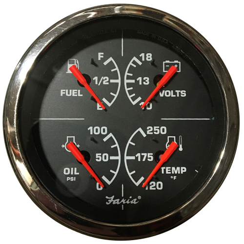 Faria Beede Instruments - Faria Heavy Duty 4" Multi-Function Gauge w/Fuel, Oil Pressure, Voltmeter &amp; Water Temp