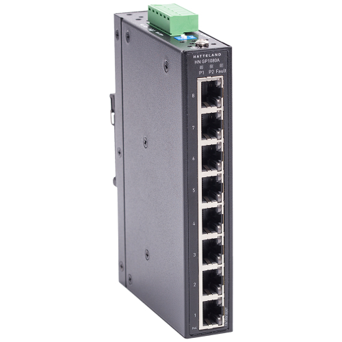 Hatteland Technology - Hatteland Industrial 8-Port Slim Type Unmanaged Gigabit PoE Ethernet Switch