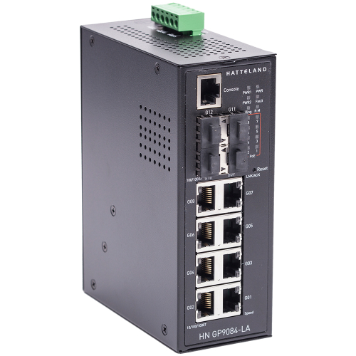Hatteland Technology - Hatteland Industrial 12-Port Slim Type Layer2 Managed Gigabit PoE Ethernet Switch