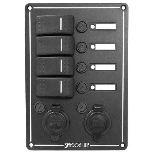 Sea-Dog - Sea-Dog Switch Panel 4 Circuit w/Dual Power Socket &amp; Illuminated Switches