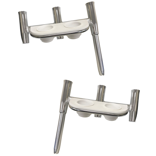 Tigress - Tigress Offset Triple Rod Holder w/Cup Holders - Port Side &amp; Starboard Side - Polished Aluminum