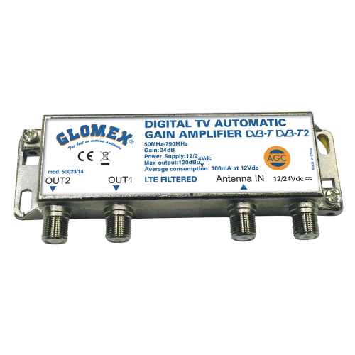 Glomex Marine Antennas - Glomex Auto Gain Control Amp - 12/24VDC f/2 TV Outputs
