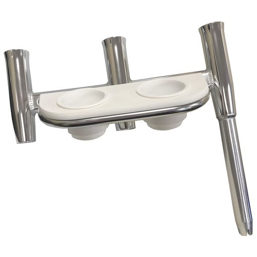 Tigress - Tigress Offset Triple Rod Holder w/Cup Holders - Port Side - Polished Aluminum