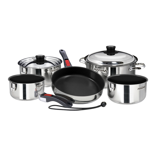Magma - Magma Nesting 10-Piece Induction Compatible Cookware - SS Exterior & Slate Black Ceramica Non-Stick Interior