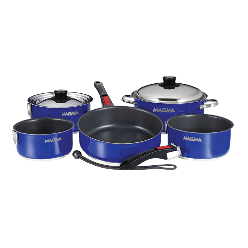 Magma - Magma Nesting 10-Piece Induction Compatible Cookware - Cobalt Blue Exterior & Slate Black Ceramica Non-Stick Interior