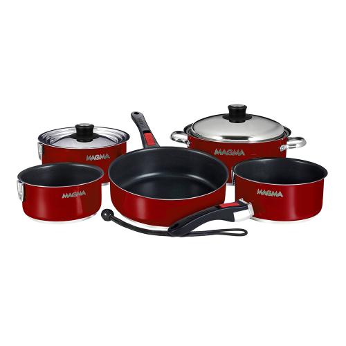 Magma - Magma Nesting 10-Piece Induction Compatible Cookware - Magma Red Exterior & Slate Black Ceramica Non-Stick Interior
