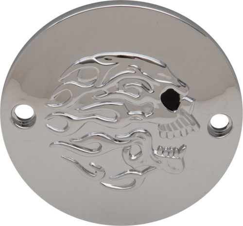 Drag Specialties - Drag Specialties Flaming Skull Point Cover - Chrome with Chrome Flaming Skull - 0940-1887