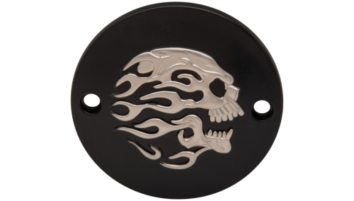 Drag Specialties - Drag Specialties Flaming Skull Point Cover - Matte Black with Silver Flaming Skull - 0940-1888
