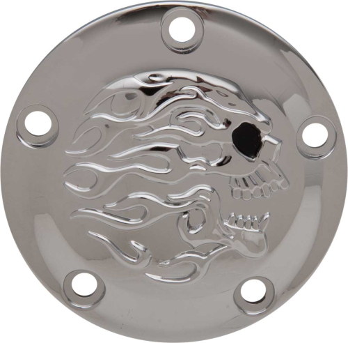 Drag Specialties - Drag Specialties Flaming Skull Point Cover - Chrome with Chrome Flaming Skull - 0940-1885