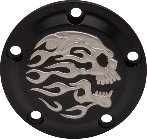 Drag Specialties - Drag Specialties Flaming Skull Point Cover - Matte Black with Silver Flaming Skull - 0940-1886