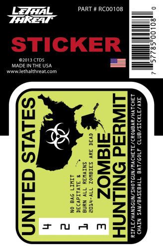Lethal Threat - Lethal Threat Zombie Permit Mini Decal - RC00108