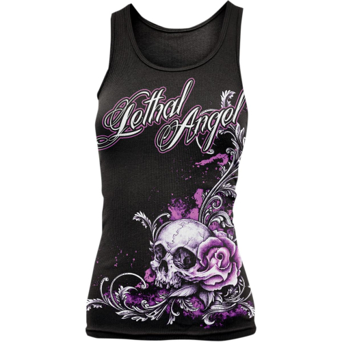 Lethal Threat - Lethal Threat Lethal Angel Floral Skull Womens Tank Top - LT20208L - Black - Large