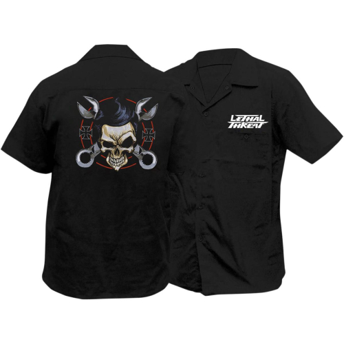 Lethal Threat - Lethal Threat Wrench Skull Embroidered Work Shirt - FE50116M - Black - Medium