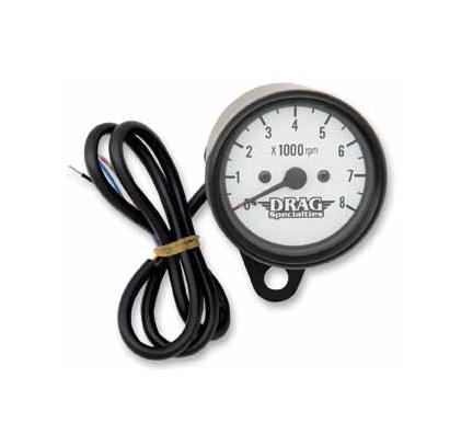 Drag Specialties - Drag Specialties 2.4in. Mini Electronic 8000 RPM Tachometer - White Face with Black Needle - 21-6930BNUDS1