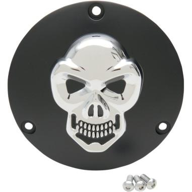 Drag Specialties - Drag Specialties 3-D Skull Derby Cover - Black with Chrome Skull - 33-0062BC