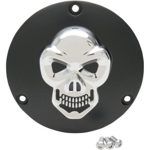 Drag Specialties - Drag Specialties 3-D Skull Derby Cover - Black with Chrome Skull - 33-0061BC