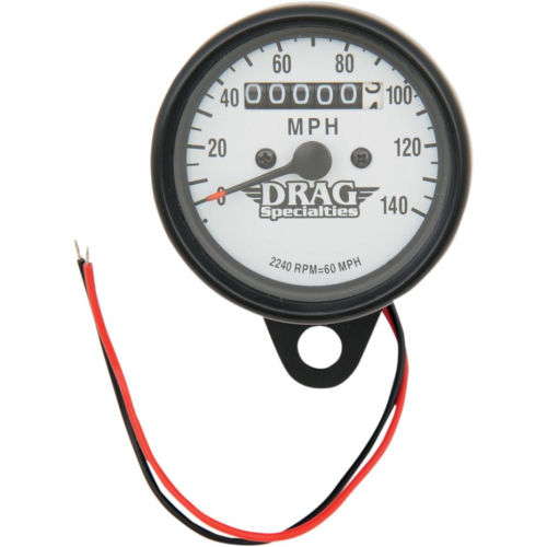 Drag Specialties - Drag Specialties Mini Mechanical Speedometer - 2240:60 Ratio with White Face - 21-6829BDS1