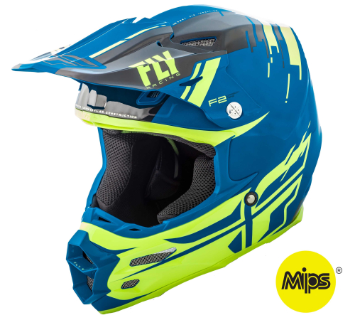 Fly Racing - Fly Racing F2 Carbon Forge MIPS Helmet - 73-4233-5-S - Black/Hi-Vis/Blue - Small