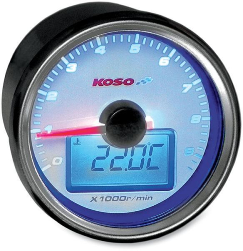 Koso North America - Koso North America GP-Style Universal Tachometer w/ Temperature Gauge - White Background - BA551B23