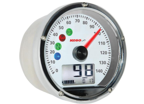 Koso North America - Koso North America TNT-01S Speedometer - Chrome Casing/White Face - BA035160