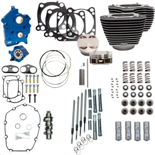 S&S Cycle - S&S Cycle 128in. Power Package for M8 - Chain Cam - Oil Cooled - Wrinkle Black w/ Highlighted Fins - 310-1103A