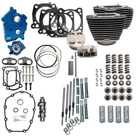 S&S Cycle - S&S Cycle 128in. Power Package for M-Eight with Highlighted Fins - Chain Drive Cams - Wrinkle Black - 310-1103