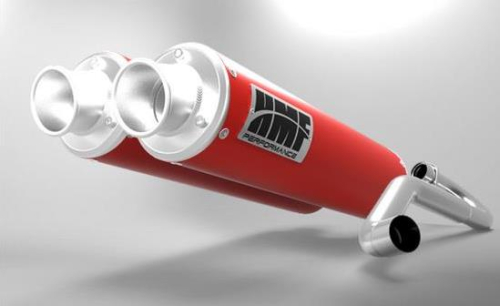 HMF Engineering - HMF Engineering Performance Series Dual Full System Exhaust - Center Mount - Red - Turn Down Brushed - 022726606683