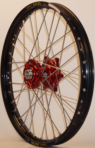 Dubya - Dubya MX Front Wheel with Excel Takasago Rim - 1.60x21 - Red Hub/Black Rim - 56-3070RB