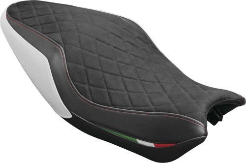 Luimoto - Luimoto Diamond Edition Rider Seat Covers - Suede Black/CF Black/Pearl/Italian Flag - 1282102