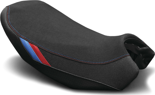 Luimoto - Luimoto Motorsports Edition Rider Seat Covers - Black Suede/Blue/Red/Tec-Grip/Perforated - 8081301