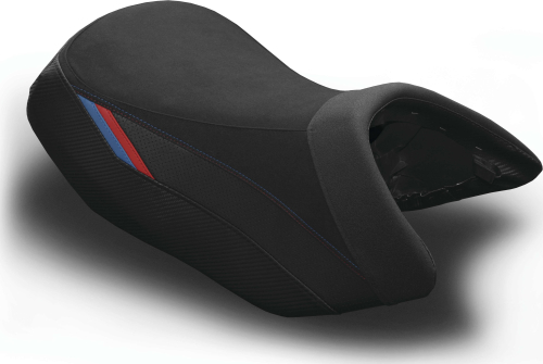 Luimoto - Luimoto Motorsports Edition Rider Seat Covers - Black Suede/Blue/Red/Tec-Grip/Perforated - 8121101